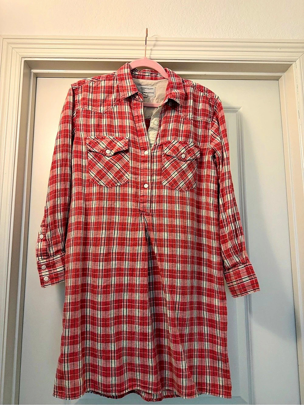 Current/Elliott Shirt Dress Plaid in Red Size 0